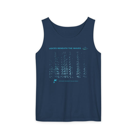 Voices Beneath the Waves Unisex Garment-Dyed Tank Top | Teal Minimalist Whale Call Spectrogram