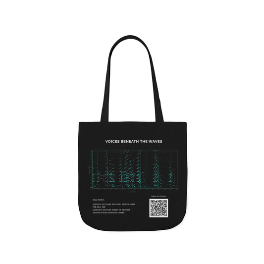 Southern Resident Killer Whales: Teal on Black Minimalist Spectrogram Design Tote, QR Code
