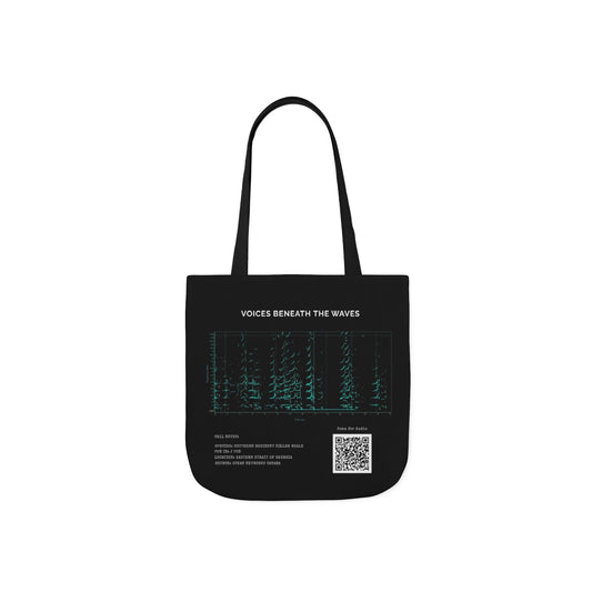 Southern Resident Killer Whales: Teal on Black Minimalist Spectrogram Design Tote, QR Code
