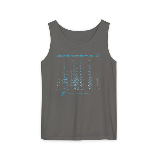 Voices Beneath the Waves Unisex Garment-Dyed Tank Top | Teal Minimalist Whale Call Spectrogram